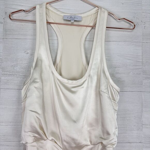 Revolve L'Academie Alicia Satin Midi Dress S Ivory Sleeveless Pleated Si… - Picture 4 of 16